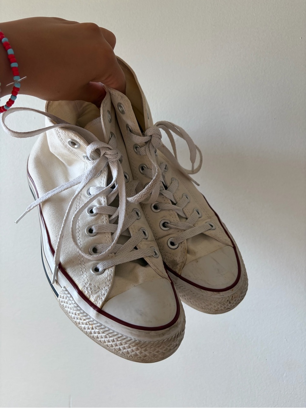 Converse White High-Top Canvas Sneakers with Red Stripe